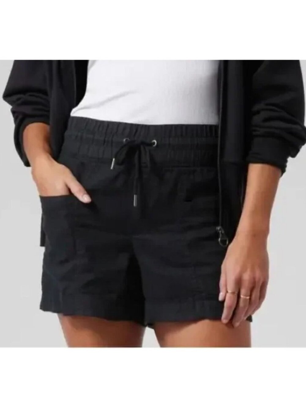 ATHLETA Cabo Linen 4" Short Black 12 Summer Casual Travel Beach Lightweight EUC